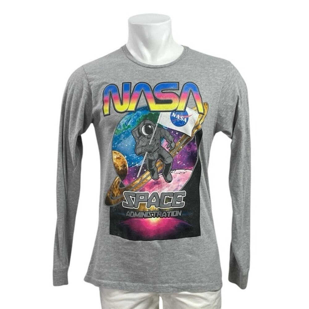 Akademiks Men's NASA Space Admin Gray Graphic Long Sleeve T Shirt Tee Top Size M